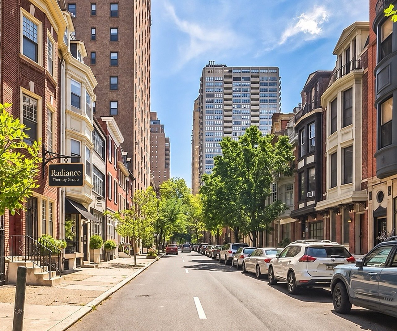 Rendering of the tree-lined block on Locust Street